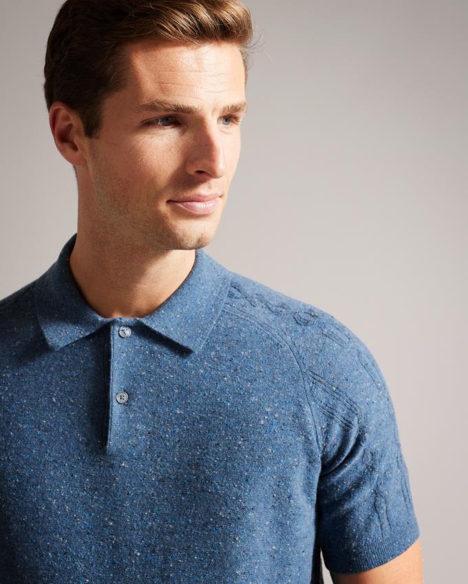 Polo Ted Baker Marled With Cable Knit Bleu Homme | AXH-16921672